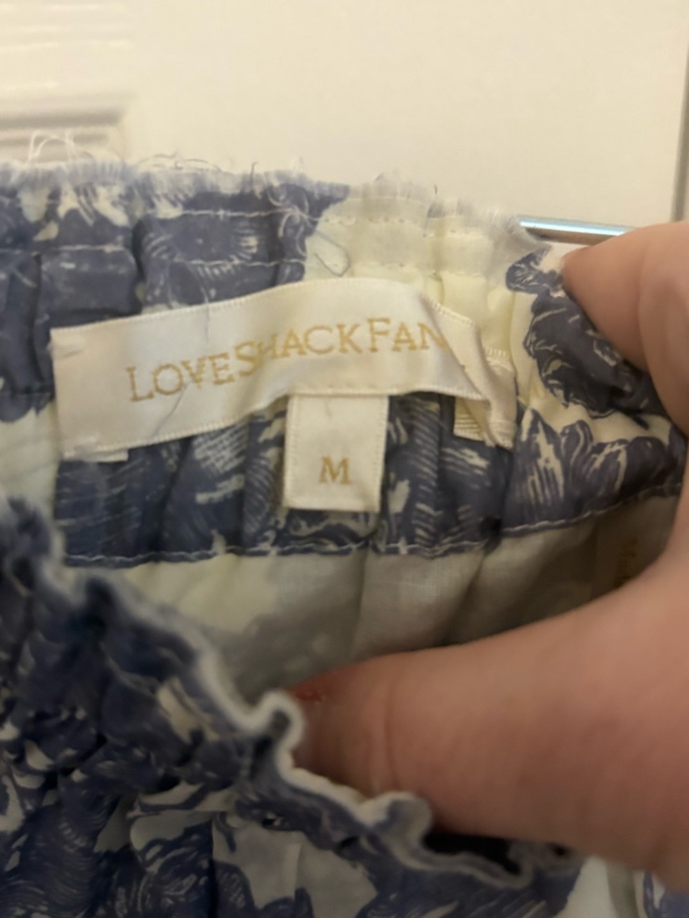 LoveShackFancy Cream and Blue Floral Smocked Skirt